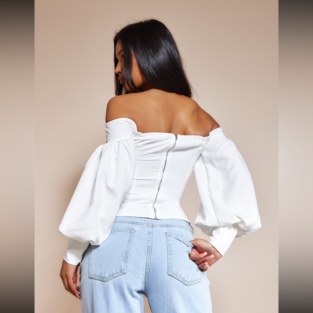 NWT - WHITE BARDOT BALLOON SLEEVE CORSET TOP